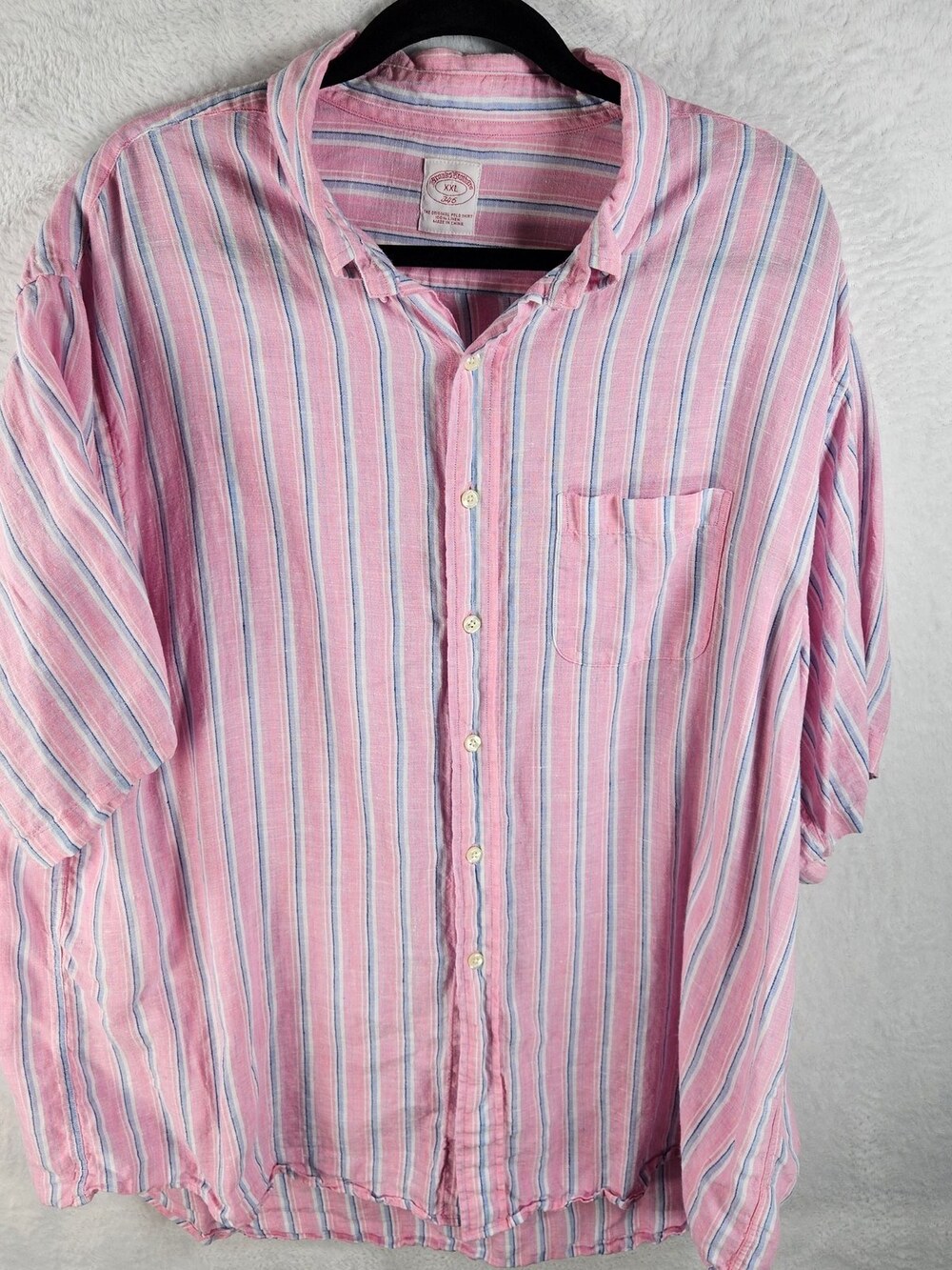 Brooks Brothers Button-Down Shirt Pink Blue Stripe Linen Men's Size XXL